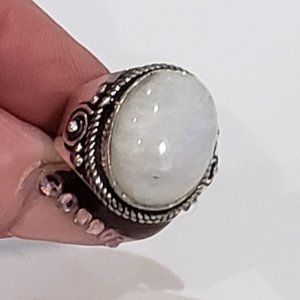 natural rainbow moonstone gemstone 925 silver handmade vintage goth ring